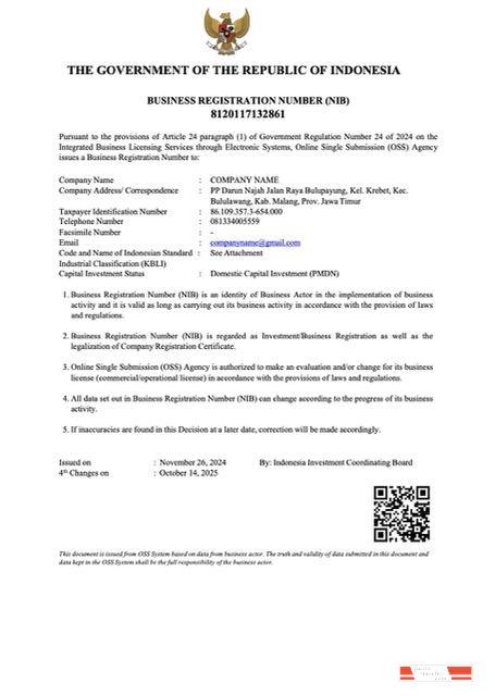 Indonesia business registration number Word and PDF template